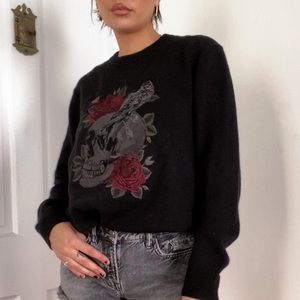 The Kooples Black Knit Sweater with Skull & Florals
